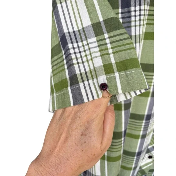 Horny‎ Toad Green and Grey Plaid Short Sleeve Button Down -L - Picture 7 of 11